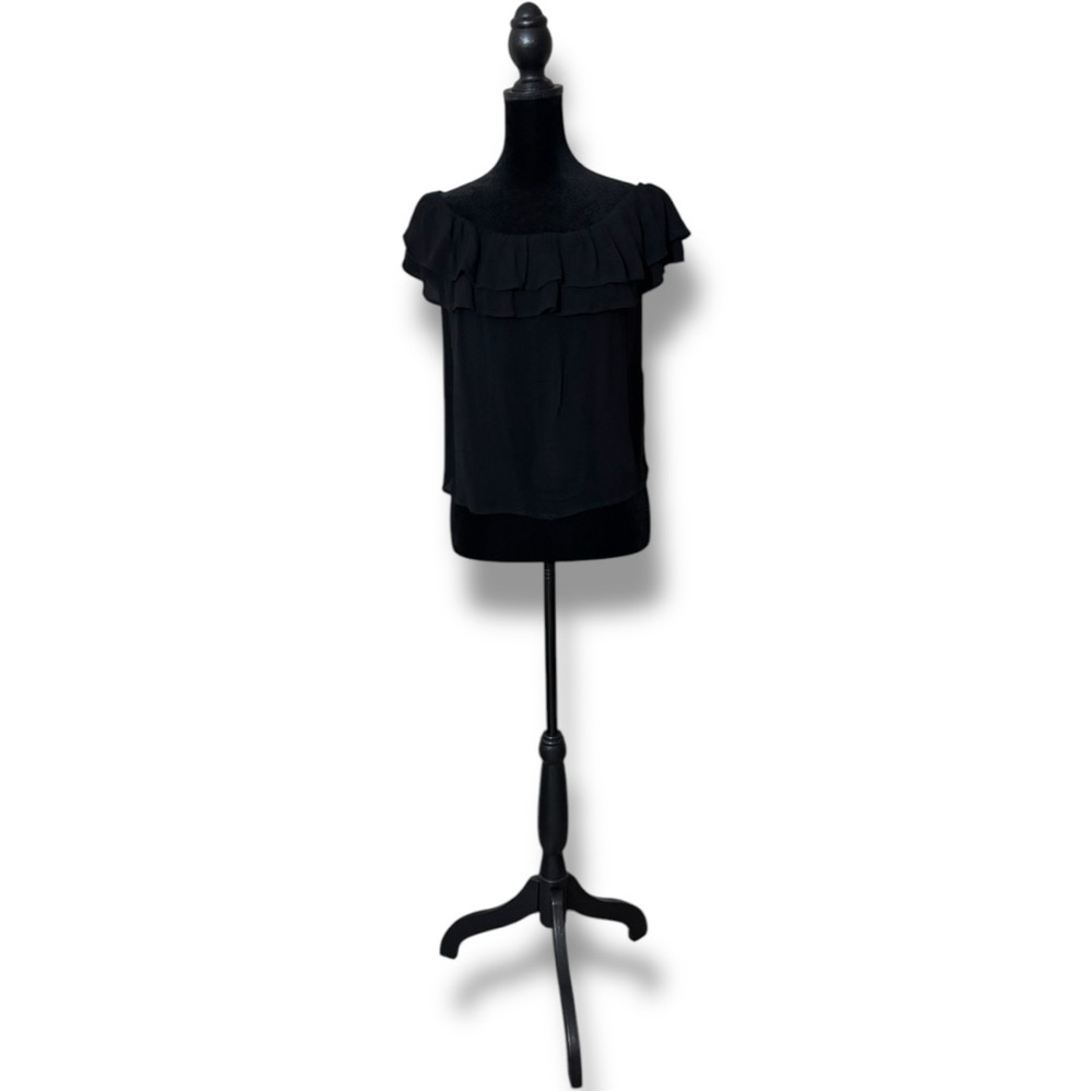 One Clothing Off The Shoulder Ruffled Neck and Sleeves Black Lightweight Top - Picture 2 of 16